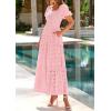 imagePRETTYGARDEN Summer Dresses for Women 2026 Eyelet Square Neck Puff Sleeve Smocked Wedding Guest Maxi Dress with PocketsPink