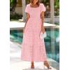imagePRETTYGARDEN Summer Dresses for Women 2026 Eyelet Square Neck Puff Sleeve Smocked Wedding Guest Maxi Dress with PocketsPink