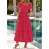 imagePRETTYGARDEN Summer Dresses for Women 2026 Eyelet Square Neck Puff Sleeve Smocked Wedding Guest Maxi Dress with PocketsRed