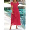imagePRETTYGARDEN Summer Dresses for Women 2026 Eyelet Square Neck Puff Sleeve Smocked Wedding Guest Maxi Dress with PocketsRed