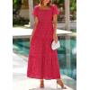 imagePRETTYGARDEN Summer Dresses for Women 2026 Eyelet Square Neck Puff Sleeve Smocked Wedding Guest Maxi Dress with PocketsRed
