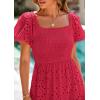 imagePRETTYGARDEN Summer Dresses for Women 2026 Eyelet Square Neck Puff Sleeve Smocked Wedding Guest Maxi Dress with PocketsRed