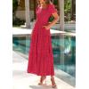 imagePRETTYGARDEN Summer Dresses for Women 2026 Eyelet Square Neck Puff Sleeve Smocked Wedding Guest Maxi Dress with PocketsRed