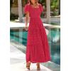 imagePRETTYGARDEN Summer Dresses for Women 2026 Eyelet Square Neck Puff Sleeve Smocked Wedding Guest Maxi Dress with PocketsRed