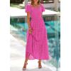 imagePRETTYGARDEN Summer Dresses for Women 2026 Eyelet Square Neck Puff Sleeve Smocked Wedding Guest Maxi Dress with PocketsRose Pink