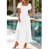 imagePRETTYGARDEN Summer Dresses for Women 2026 Eyelet Square Neck Puff Sleeve Smocked Wedding Guest Maxi Dress with PocketsWhite