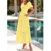 imagePRETTYGARDEN Summer Dresses for Women 2026 Eyelet Square Neck Puff Sleeve Smocked Wedding Guest Maxi Dress with PocketsYellow