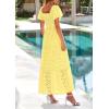 imagePRETTYGARDEN Summer Dresses for Women 2026 Eyelet Square Neck Puff Sleeve Smocked Wedding Guest Maxi Dress with PocketsYellow