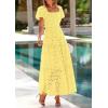 imagePRETTYGARDEN Summer Dresses for Women 2026 Eyelet Square Neck Puff Sleeve Smocked Wedding Guest Maxi Dress with PocketsYellow