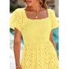imagePRETTYGARDEN Summer Dresses for Women 2026 Eyelet Square Neck Puff Sleeve Smocked Wedding Guest Maxi Dress with PocketsYellow