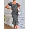 imagePRETTYGARDEN Summer Floral Bodycon Midi Dresses 2026 Puff Sleeve Mermaid Cocktail Baby Shower Photoshoot Maternity DressBlack