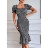 imagePRETTYGARDEN Summer Floral Bodycon Midi Dresses 2026 Puff Sleeve Mermaid Cocktail Baby Shower Photoshoot Maternity DressBlack
