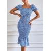 imagePRETTYGARDEN Summer Floral Bodycon Midi Dresses 2026 Puff Sleeve Mermaid Cocktail Baby Shower Photoshoot Maternity DressBlue