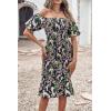 imagePRETTYGARDEN Summer Floral Bodycon Midi Dresses 2026 Puff Sleeve Mermaid Cocktail Baby Shower Photoshoot Maternity DressFloral Black Green Red