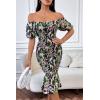 imagePRETTYGARDEN Summer Floral Bodycon Midi Dresses 2026 Puff Sleeve Mermaid Cocktail Baby Shower Photoshoot Maternity DressFloral Black Green Red
