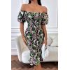 imagePRETTYGARDEN Summer Floral Bodycon Midi Dresses 2026 Puff Sleeve Mermaid Cocktail Baby Shower Photoshoot Maternity DressFloral Black Green Red