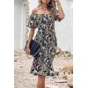 imagePRETTYGARDEN Summer Floral Bodycon Midi Dresses 2026 Puff Sleeve Mermaid Cocktail Baby Shower Photoshoot Maternity DressFloral Black Green Red