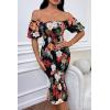 imagePRETTYGARDEN Summer Floral Bodycon Midi Dresses 2026 Puff Sleeve Mermaid Cocktail Baby Shower Photoshoot Maternity DressFloral Black Red
