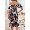 imagePRETTYGARDEN Summer Floral Bodycon Midi Dresses 2026 Puff Sleeve Mermaid Cocktail Baby Shower Photoshoot Maternity DressFloral Black Red