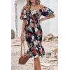 imagePRETTYGARDEN Summer Floral Bodycon Midi Dresses 2026 Puff Sleeve Mermaid Cocktail Baby Shower Photoshoot Maternity DressFloral Black Red
