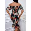 imagePRETTYGARDEN Summer Floral Bodycon Midi Dresses 2026 Puff Sleeve Mermaid Cocktail Baby Shower Photoshoot Maternity DressFloral Black Red