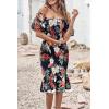 imagePRETTYGARDEN Summer Floral Bodycon Midi Dresses 2026 Puff Sleeve Mermaid Cocktail Baby Shower Photoshoot Maternity DressFloral Black Red
