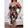 imagePRETTYGARDEN Summer Floral Bodycon Midi Dresses 2026 Puff Sleeve Mermaid Cocktail Baby Shower Photoshoot Maternity DressFloral Black Red