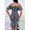 imagePRETTYGARDEN Summer Floral Bodycon Midi Dresses 2026 Puff Sleeve Mermaid Cocktail Baby Shower Photoshoot Maternity DressFloral Blue Green Red