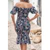 imagePRETTYGARDEN Summer Floral Bodycon Midi Dresses 2026 Puff Sleeve Mermaid Cocktail Baby Shower Photoshoot Maternity DressFloral Blue Green Red