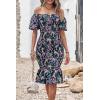 imagePRETTYGARDEN Summer Floral Bodycon Midi Dresses 2026 Puff Sleeve Mermaid Cocktail Baby Shower Photoshoot Maternity DressFloral Blue Green Red
