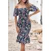 imagePRETTYGARDEN Summer Floral Bodycon Midi Dresses 2026 Puff Sleeve Mermaid Cocktail Baby Shower Photoshoot Maternity DressFloral Blue Green Red