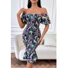 imagePRETTYGARDEN Summer Floral Bodycon Midi Dresses 2026 Puff Sleeve Mermaid Cocktail Baby Shower Photoshoot Maternity DressFloral Blue Green Red
