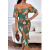 imagePRETTYGARDEN Summer Floral Bodycon Midi Dresses 2026 Puff Sleeve Mermaid Cocktail Baby Shower Photoshoot Maternity DressFloral Green Orange