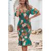 imagePRETTYGARDEN Summer Floral Bodycon Midi Dresses 2026 Puff Sleeve Mermaid Cocktail Baby Shower Photoshoot Maternity DressFloral Green Orange
