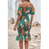 imagePRETTYGARDEN Summer Floral Bodycon Midi Dresses 2026 Puff Sleeve Mermaid Cocktail Baby Shower Photoshoot Maternity DressFloral Green Orange