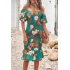 imagePRETTYGARDEN Summer Floral Bodycon Midi Dresses 2026 Puff Sleeve Mermaid Cocktail Baby Shower Photoshoot Maternity DressFloral Green Orange