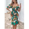 imagePRETTYGARDEN Summer Floral Bodycon Midi Dresses 2026 Puff Sleeve Mermaid Cocktail Baby Shower Photoshoot Maternity DressFloral Green Orange