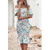 imagePRETTYGARDEN Summer Floral Bodycon Midi Dresses 2026 Puff Sleeve Mermaid Cocktail Baby Shower Photoshoot Maternity DressFloral Light Green White