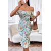 imagePRETTYGARDEN Summer Floral Bodycon Midi Dresses 2026 Puff Sleeve Mermaid Cocktail Baby Shower Photoshoot Maternity DressFloral Light Green White