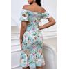 imagePRETTYGARDEN Summer Floral Bodycon Midi Dresses 2026 Puff Sleeve Mermaid Cocktail Baby Shower Photoshoot Maternity DressFloral Light Green White