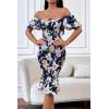 imagePRETTYGARDEN Summer Floral Bodycon Midi Dresses 2026 Puff Sleeve Mermaid Cocktail Baby Shower Photoshoot Maternity DressFloral Navy White