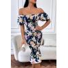 imagePRETTYGARDEN Summer Floral Bodycon Midi Dresses 2026 Puff Sleeve Mermaid Cocktail Baby Shower Photoshoot Maternity DressFloral Navy White