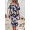 imagePRETTYGARDEN Summer Floral Bodycon Midi Dresses 2026 Puff Sleeve Mermaid Cocktail Baby Shower Photoshoot Maternity DressFloral Navy White