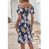 imagePRETTYGARDEN Summer Floral Bodycon Midi Dresses 2026 Puff Sleeve Mermaid Cocktail Baby Shower Photoshoot Maternity DressFloral Navy White