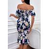 imagePRETTYGARDEN Summer Floral Bodycon Midi Dresses 2026 Puff Sleeve Mermaid Cocktail Baby Shower Photoshoot Maternity DressFloral Navy White