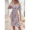 imagePRETTYGARDEN Summer Floral Bodycon Midi Dresses 2026 Puff Sleeve Mermaid Cocktail Baby Shower Photoshoot Maternity DressFloral Pink Green Apricot