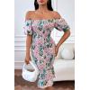 imagePRETTYGARDEN Summer Floral Bodycon Midi Dresses 2026 Puff Sleeve Mermaid Cocktail Baby Shower Photoshoot Maternity DressFloral Pink Green Apricot
