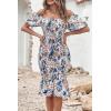 imagePRETTYGARDEN Summer Floral Bodycon Midi Dresses 2026 Puff Sleeve Mermaid Cocktail Baby Shower Photoshoot Maternity DressFloral White Blue