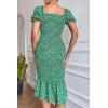 imagePRETTYGARDEN Summer Floral Bodycon Midi Dresses 2026 Puff Sleeve Mermaid Cocktail Baby Shower Photoshoot Maternity DressGreen