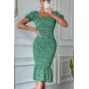imagePRETTYGARDEN Summer Floral Bodycon Midi Dresses 2026 Puff Sleeve Mermaid Cocktail Baby Shower Photoshoot Maternity DressGreen